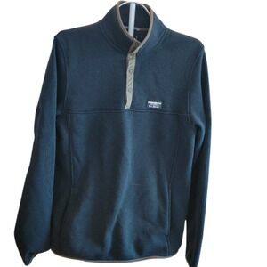 LL Bean Mens Sweater Fleece Pullover Dark Green Snap Neck L Tall 502793